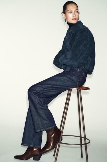 LEATHER COWBOY ANKLE BOOTS - Burgundy Red by Zara