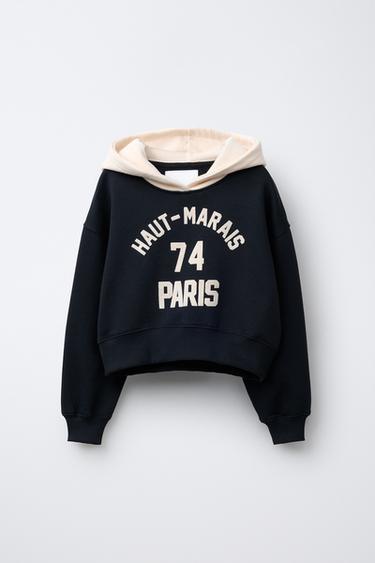 SLOGAN HOODIE WITH FLOCKING - Black by Zara