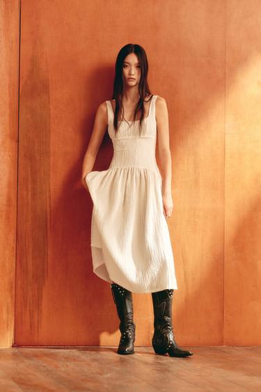 TEXTURED STRAPPY DRESS - Ecru by Zara