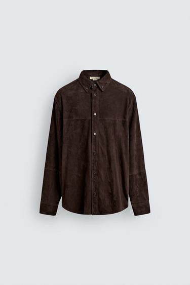 LIMITED EDITION SUEDE LEATHER SHIRT - Chocolate by Zara