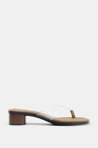 VINYL BLOCK HEEL SANDALS - Light beige by Zara