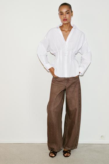 POPLIN SHIRT WITH PLEATS - White by Zara