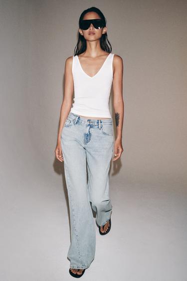 ZW COLLECTION LOW-RISE RELAXED FLARE JEANS - Light blue by Zara