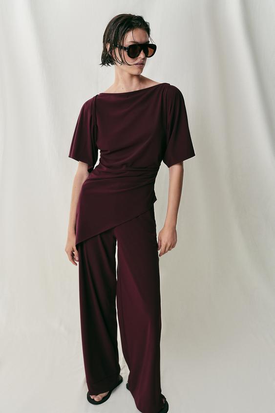 DRAPED CREPE TOP - Wine by Zara - Image 0