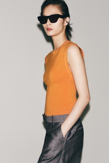 COTTON BLEND SLEEVELESS TOP - Orange by Zara