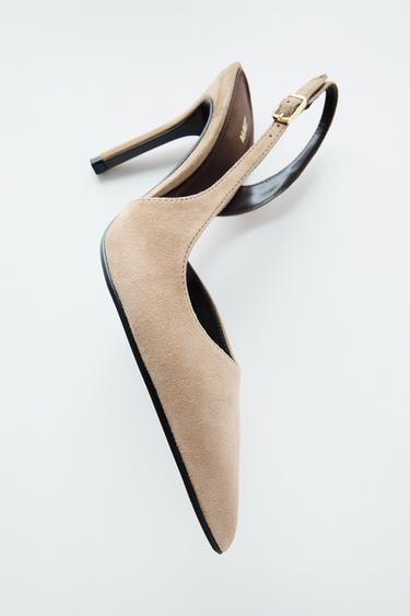 ASYMMETRIC SUEDE HIGH-HEEL SHOES - Beige by Zara