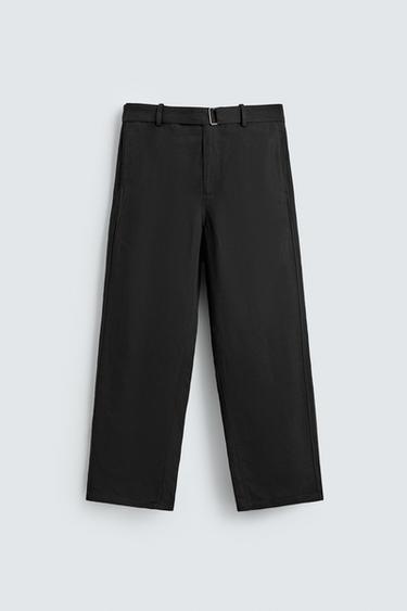RELAXED FIT VISCOSE - LINEN TROUSERS WITH BELT - Black by Zara