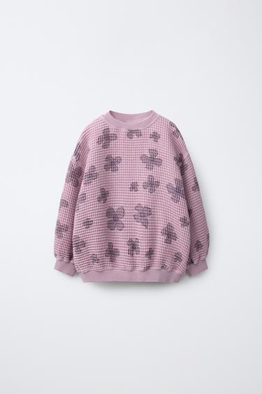 WAFFLE-KNIT FLORAL SWEATSHIRT - Pink by Zara