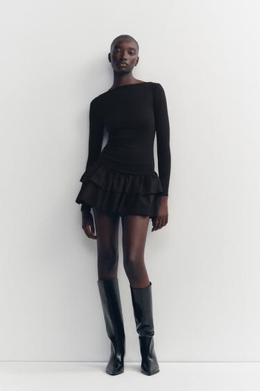 SHORT RUFFLED DRESS - Black by Zara