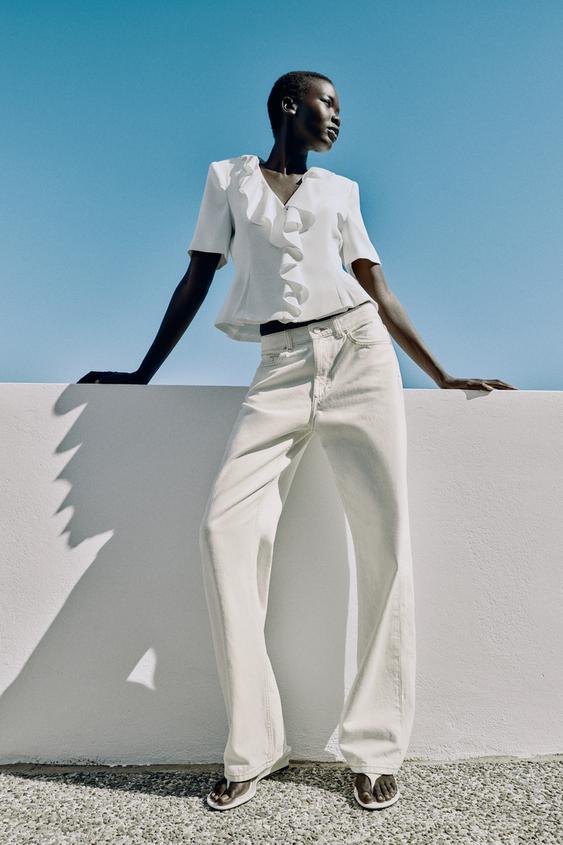 SHORT SLEEVE BLAZER WITH RUFFLES - Oyster-white by Zara - Image 0