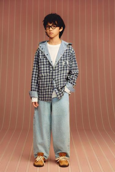 CHECK OVERSHIRT WITH HOODIE - Blue by Zara