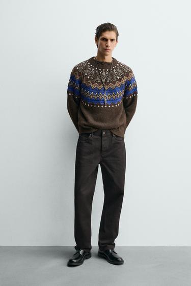 GEOMETRIC JACQUARD JUMPER - Brown by Zara - Image 0
