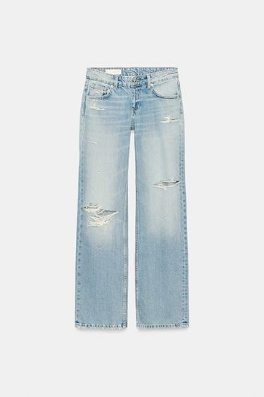 TRF RIPPED LOW-RISE WIDE-LEG JEANS - Blue by Zara