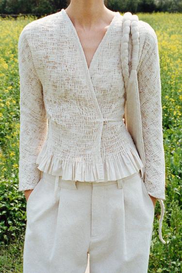 PLEATED STRETCH BLAZER X FANGLU LIN - Ecru by Zara