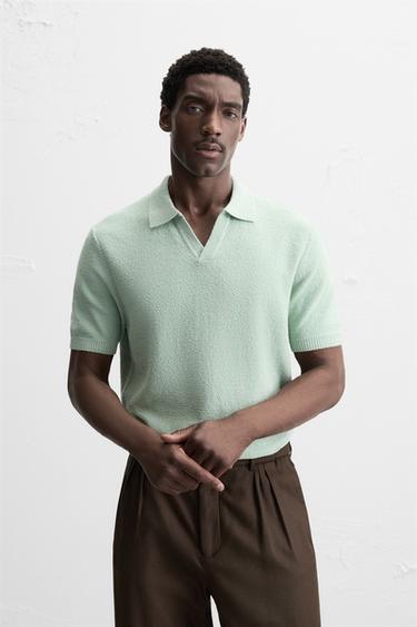 TEXTURED KNIT POLO SHIRT - Mint by Zara