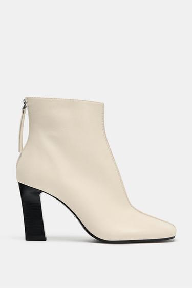 LIMITED EDITION LEATHER HEELED ANKLE BOOTS - Ecru White by Zara