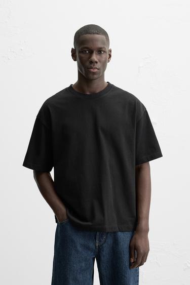 HEAVYWEIGHT REGULAR FIT BASIC T-SHIRT - Black by Zara