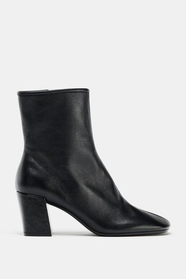 LEATHER BLOCK HEEL ANKLE BOOTS - Black by Zara