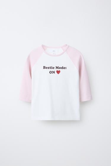 RAGLAN SLEEVE T-SHIRT WITH TEXT AND MODAL BLEND - Pink / White by Zara