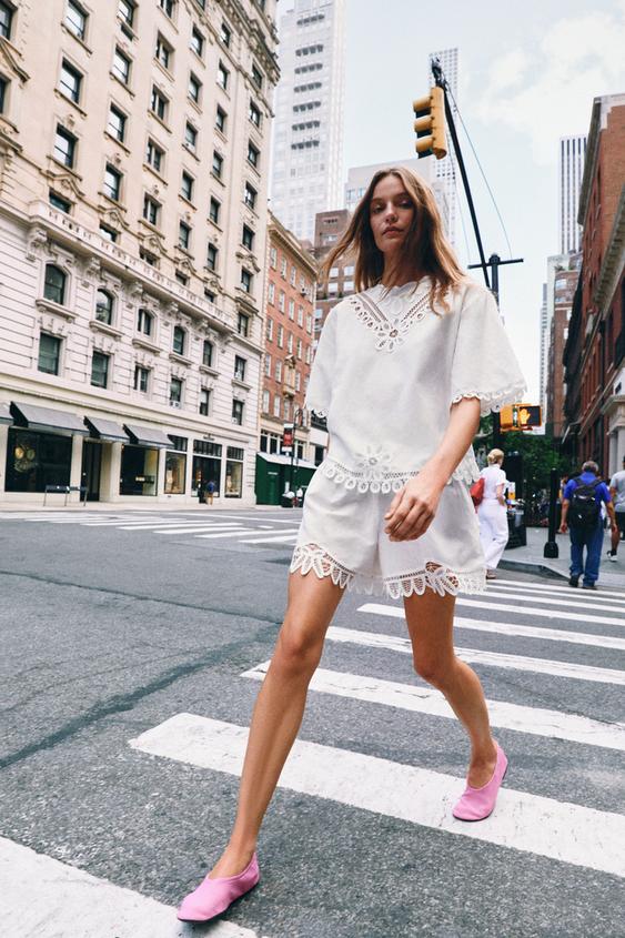 ZW COLLECTION EMBROIDERED LINEN BLEND SHORTS - Oyster-white by Zara - Image 0