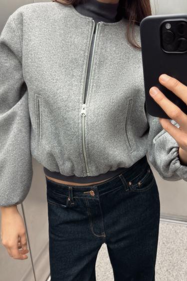 SOFT BOMBER JACKET WITH ELASTIC TRIMS - Grey by Zara