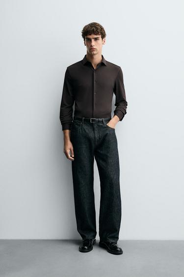 TEXTURED STRETCH SHIRT - Chocolate by Zara