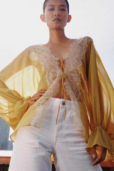 ZW COLLECTION COMBINED LACE BLOUSE - Oil by Zara