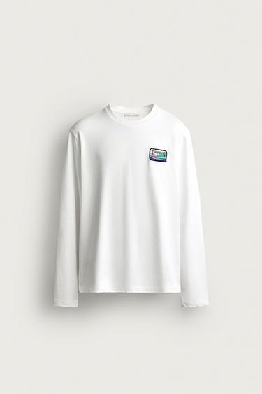 LONG SLEEVE PRINTED PATCH T-SHIRT - White by Zara