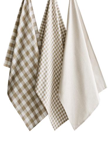 SET OF DYED THREAD TEA TOWELS (SET OF 3) - Beige by Zara