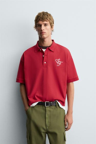 EMBROIDERED TEXT POLO SHIRT - Red by Zara