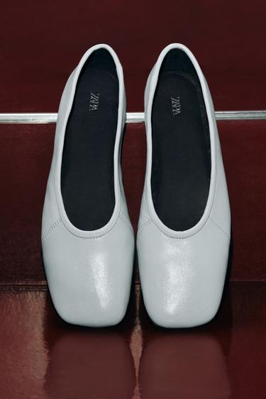 LEATHER TOPSTITCHED BALLERINA - Blue by Zara