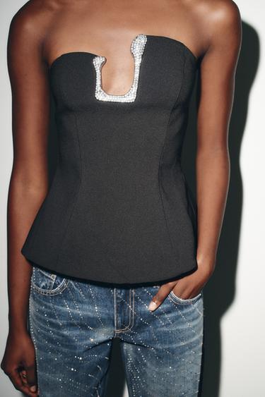 SPARKLING BANDEAU TOP - Black by Zara