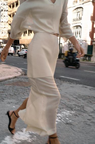 CONTRAST KNIT PENCIL SKIRT - Ecru by Zara