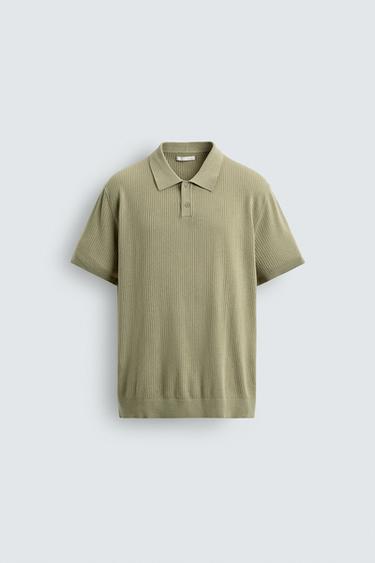 RIBBED KNIT POLO SHIRT - washed green by Zara