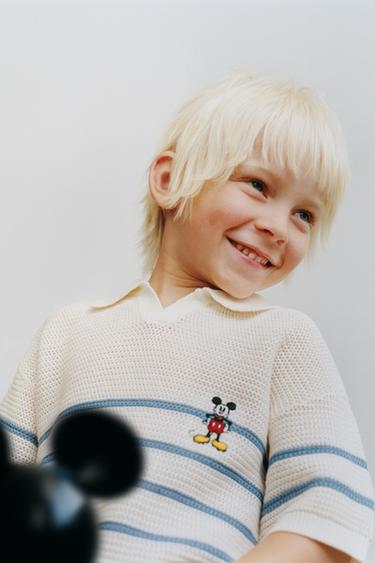 MICKEY MOUSE © DISNEY KNITTED POLO SHIRT WITH COTTON AND LINEN - Blue/White by Zara