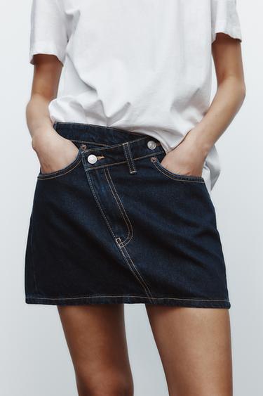 TRF CROSSOVER WAIST DENIM SKIRT - Dark indigo by Zara