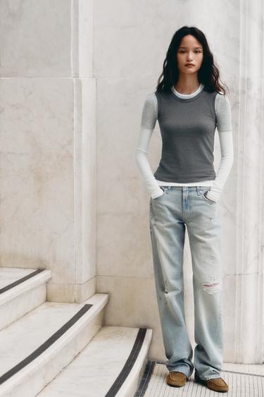 TRF MID-WAIST CROPPED STRAIGHT-LEG JEANS - Light blue by Zara