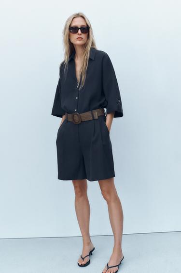 WIDE SHORT SLEEVE SHIRT - Navy blue by Zara