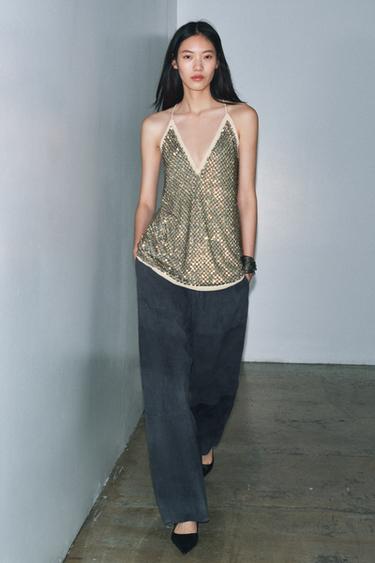 ZW COLLECTION LIMITED EDITION SEQUIN STRAPPY TOP - Copper by Zara