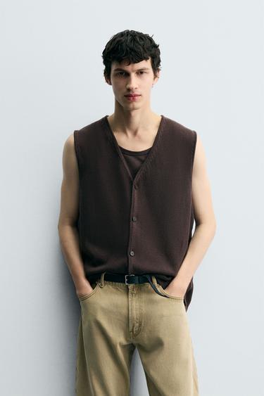 KNIT COTTON WAISTCOAT - Brown by Zara