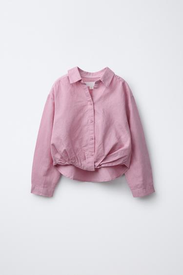 LINEN-BLEND GATHERED SHIRT - Pink by Zara