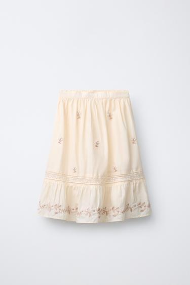 EMBROIDERED MIDI SKIRT - Ecru by Zara