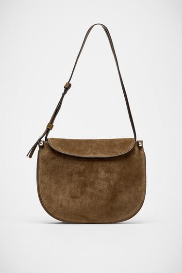 LEATHER FLAP BAG - Green by Zara