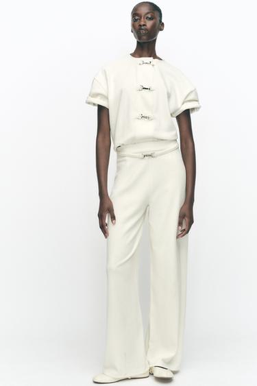 SHORT SLEEVE TOP WITH BUCKLES - Ecru by Zara - Image 0