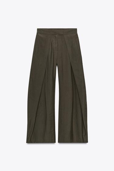 WIDE-LEG PLEATED TROUSERS ZW COLLECTION - Brown / Taupe by Zara