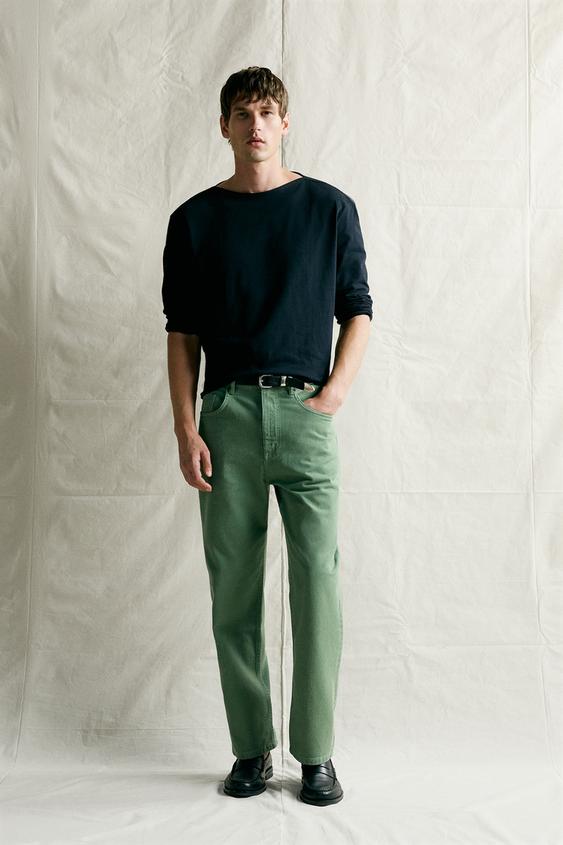 WASHED-EFFECT RELAXED FIT JEANS - Mid-green by Zara - Image 0