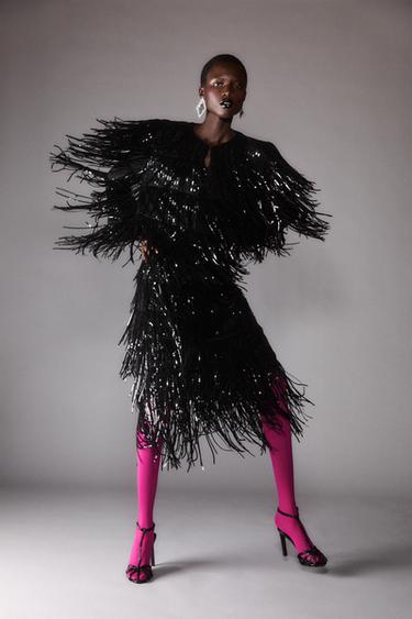 ZW COLLECTION LIMITED EDITION SEQUINNED FRINGED DRESS - Black by Zara