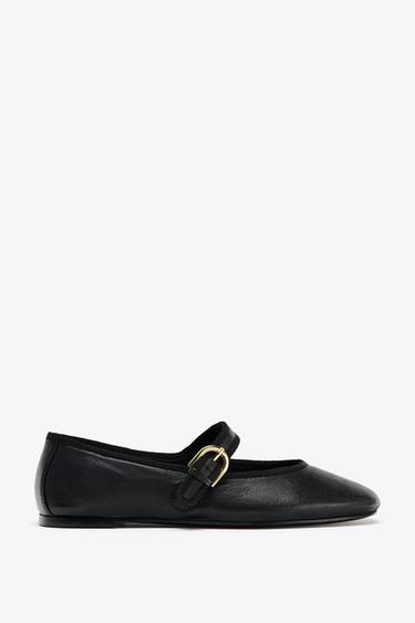 LEATHER BALLET FLATS - Black by Zara - Image 0