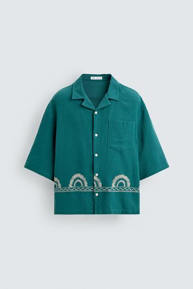 EMBROIDERED FRIEZE SHIRT - Duck blue by Zara