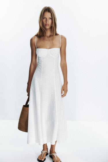 MIDI CORSET DRESS WITH CUTWORK EMBROIDERY - White by Zara - Image 0